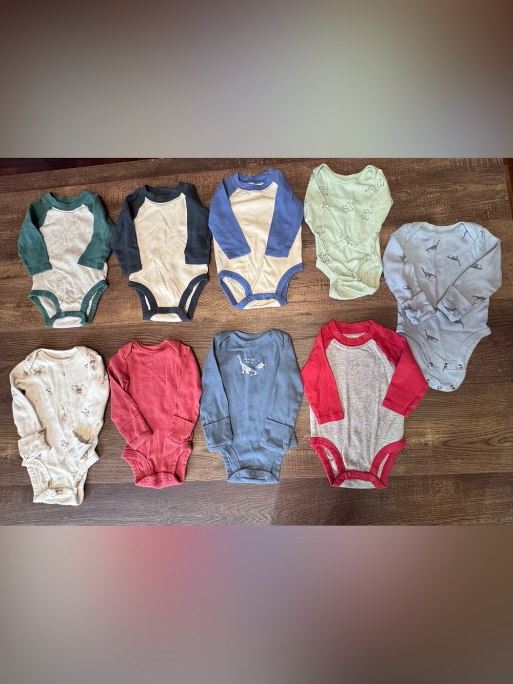 Carter's Long-Sleeve Baby Bodysuit Bundle in Blue, Red, Green, Gray